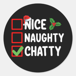 Sticker Rond Nice Naughty Chatty Liste de Noël Famille