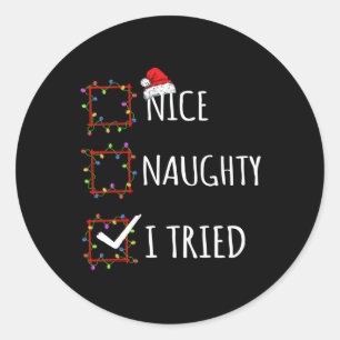 Sticker Rond Nice Naughty I Trié Liste de Noël Père Noël Fu