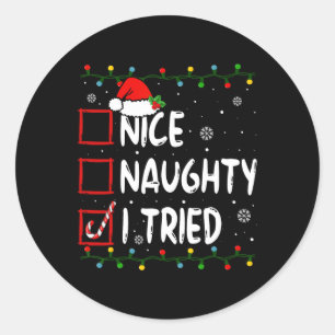 Sticker Rond Nice Naughty I Trié Liste de Noël Père Noël Fu