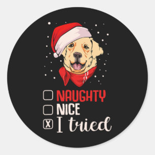 Sticker Rond Nice Naughty J'Ai Essayé Golden Retriever Noël Pa