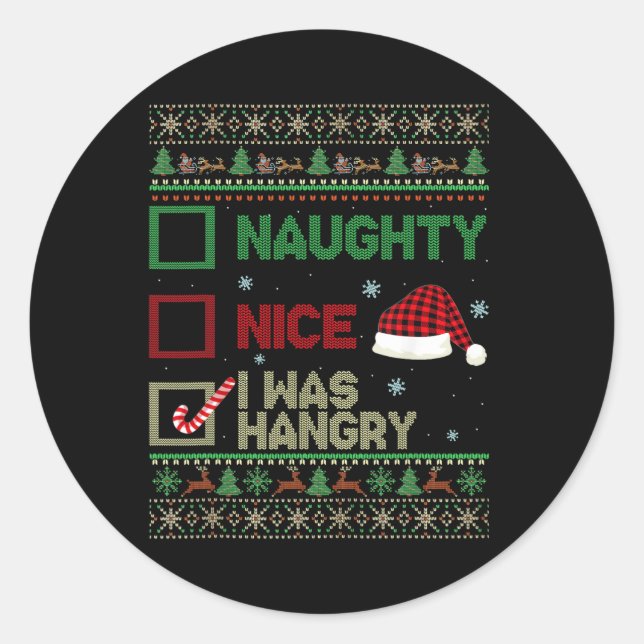 Sticker Rond Nice Naughty J'Étais Haingry Ugly Sweater Noël L (Devant)