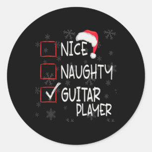 Sticker Rond Nice Naughty Lead Guitar Player Liste de Noël San