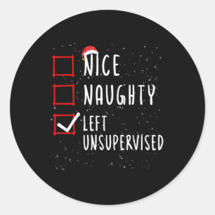 Sticker Rond Nice Naughty Left Unsupervised Christmas List Sant