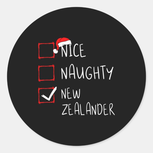 Sticker Rond Nice Naughty New Zealander Christmas New Zealand H (Devant)