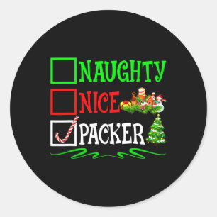 Sticker Rond Nice Naughty Packer Père Noël Liste de Noël