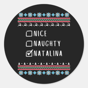 Sticker Rond Nice Naughty Redhead Liste de Noël Santa Claus Na