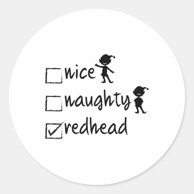 Sticker Rond Nice Naughty Redhead - Xmas Idea Cadeau Drôle Chri (Devant)