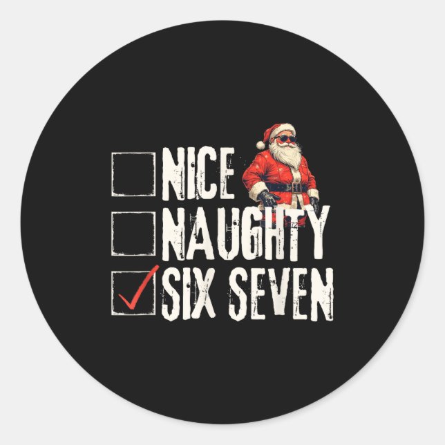 Sticker Rond Nice Naughty Six Seven Brainrot Meme 67 Santa Funn (Devant)