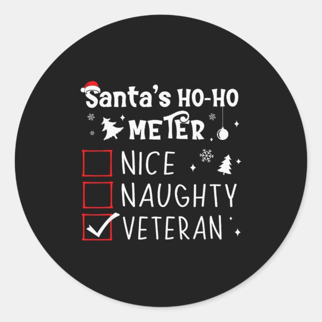 Sticker Rond Nice Naughty Veteran Christmas List Santa Military (Devant)