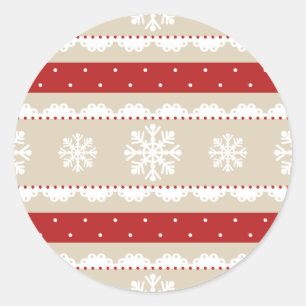 Sticker Rond Nice Noël Beige Rouge Blanc Snowflakes Motif