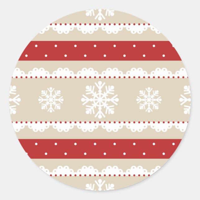 Sticker Rond Nice Noël Beige Rouge Blanc Snowflakes Motif (Devant)