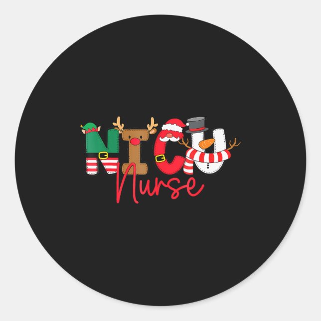 Sticker Rond Nicu Christmas Shirt Nicu Nurse Xmas Party Nicu Nu (Devant)