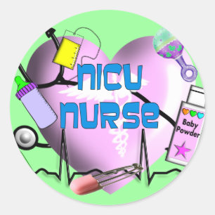 Sticker Rond NICU Infirmière rose Coeur Design Cadeaux