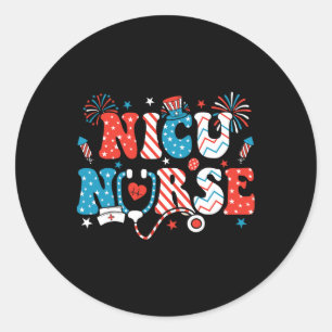 Sticker Rond Nicu Nurse 4 juillet Drapeau Américain Patriotique