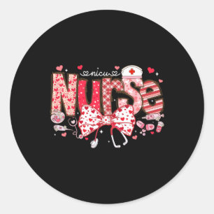 Sticker Rond Nicu Nurse Stethoscope Coquette Bow Coeur Valentin