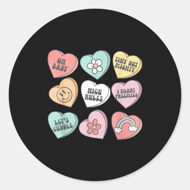 Sticker Rond Nicu Nurse Valentine's Day Heart Candy Neonatal Ic (Devant)