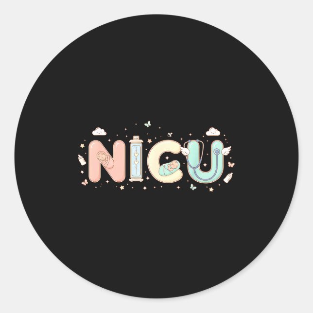 Sticker Rond Nicu Nurse Valentine's Day Heart Stethoscope Scrub (Devant)