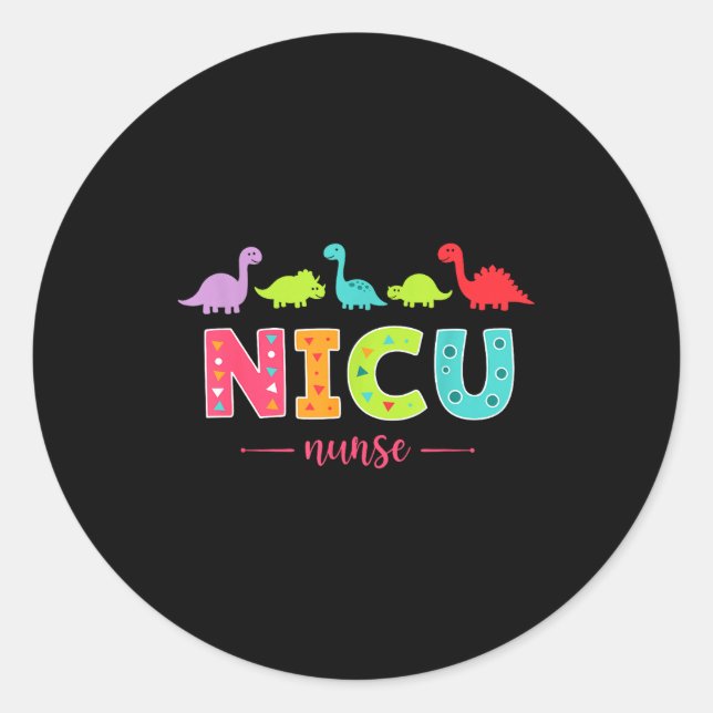 Sticker Rond Nicu Nurse With Cute Dinosaurs Pediatric For Women (Devant)