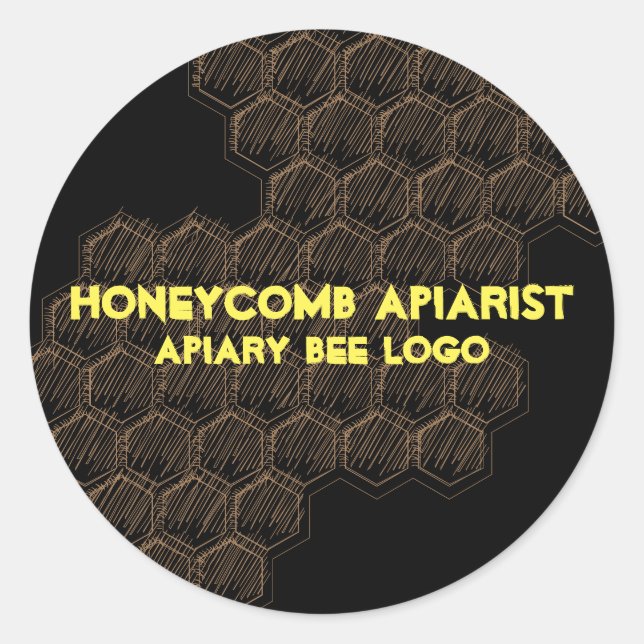 Sticker Rond Nid d'abeille esquisse noir jaune (Devant)
