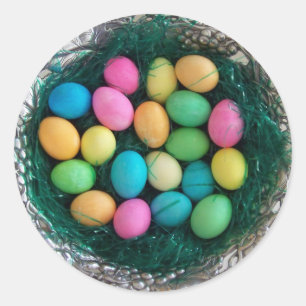 Sticker Rond Nid de œufs de Pâques multicolores