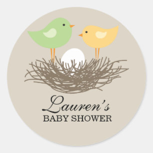 Sticker Rond Nid d'oiseau jaune et vert   BABY SHOWER