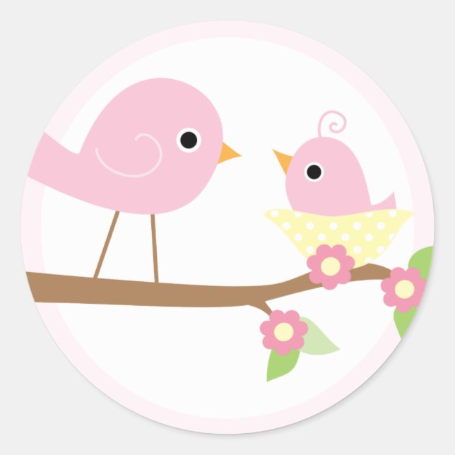 Sticker Rond Nid d'oiseau (rose) (Devant)
