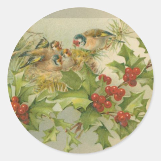 Sticker Rond Nid d'oiseaux de Noël Vintage (Devant)
