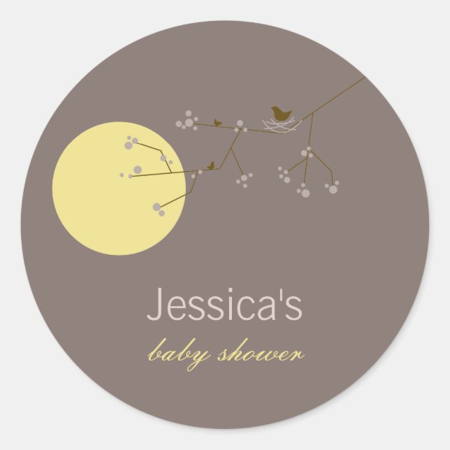 Sticker Rond Nidification Famille D'Oiseaux Sur Branches Baby s (Devant)