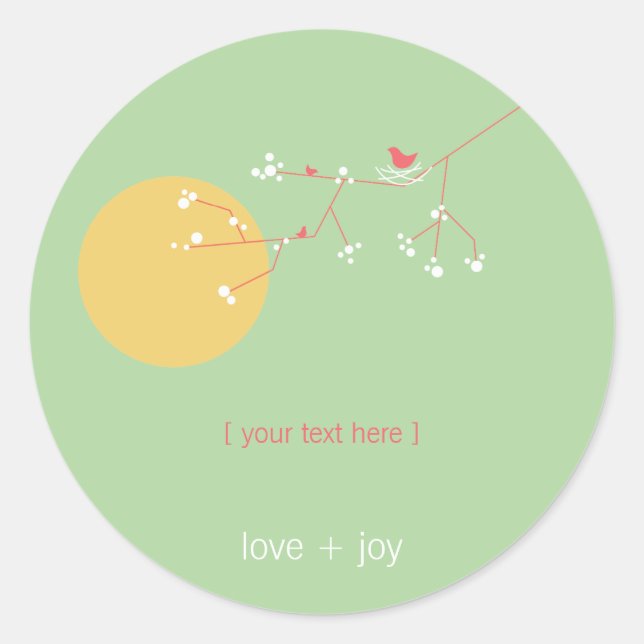 Sticker Rond Nidification Famille D'Oiseaux Sur Branches Baby s (Devant)