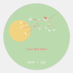 Sticker Rond Nidification Famille D'Oiseaux Sur Branches Baby s