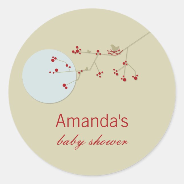 Sticker Rond Nidification Famille D'Oiseaux Sur Branches Baby s (Devant)