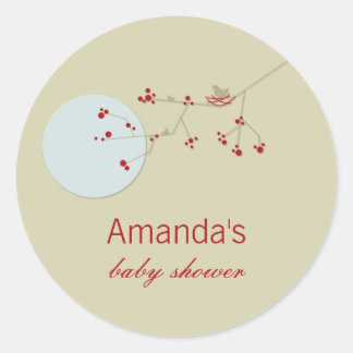 Sticker Rond Nidification Famille D'Oiseaux Sur Branches Baby s