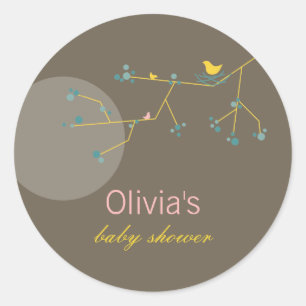Sticker Rond Nidification Famille D'Oiseaux Sur Branches Baby s