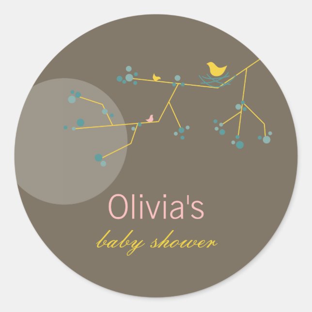 Sticker Rond Nidification Famille D'Oiseaux Sur Branches Baby s (Devant)