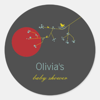 Sticker Rond Nidification Famille D'Oiseaux Sur Branches Baby s