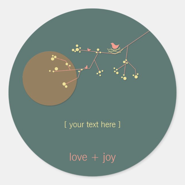 Sticker Rond Nidification Famille D'Oiseaux Sur Branches Baby s (Devant)