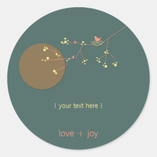 Sticker Rond Nidification Famille D'Oiseaux Sur Branches Baby s