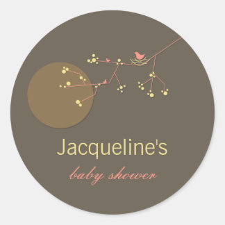 Sticker Rond Nidification Famille D'Oiseaux Sur Branches Baby s