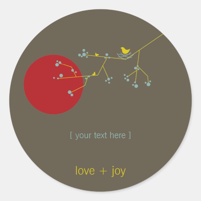 Sticker Rond Nidification Famille D'Oiseaux Sur Branches Baby s (Devant)