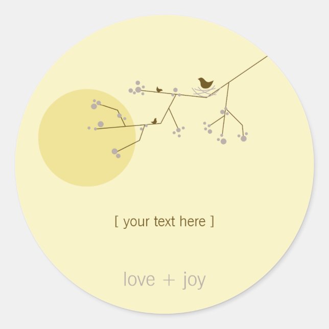 Sticker Rond Nidification Famille D'Oiseaux Sur Branches Baby s (Devant)