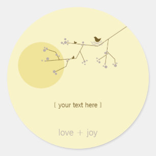 Sticker Rond Nidification Famille D'Oiseaux Sur Branches Baby s