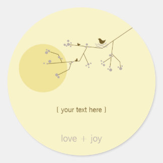 Sticker Rond Nidification Famille D'Oiseaux Sur Branches Baby s