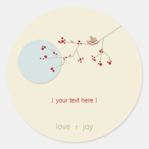 Sticker Rond Nidification Famille D'Oiseaux Sur Branches Baby s