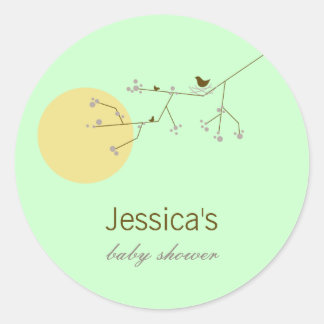 Sticker Rond Nidification Famille D'Oiseaux Sur Branches Baby s