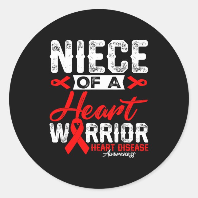 Sticker Rond Niece Of A Heart Warrior Heart Disease Red Ribbon  (Devant)