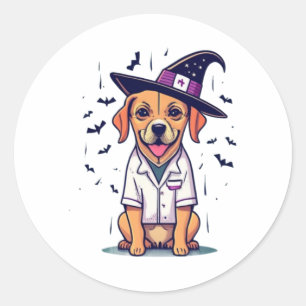Sticker Rond Night Howts and Healthcare One Nurse Dog Éffrayant