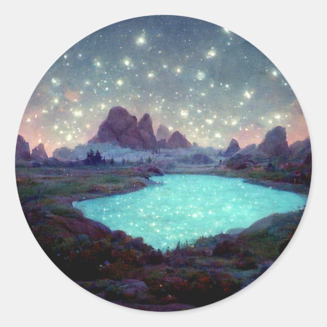 Sticker Rond Night Sky Stars Imaginaire Paysage (Devant)