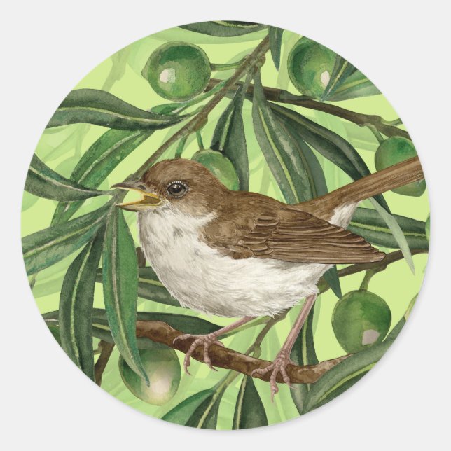 Sticker Rond Nightingales dans l'olivier 2 (Devant)