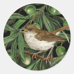 Sticker Rond Nightingales dans l'olivier 3