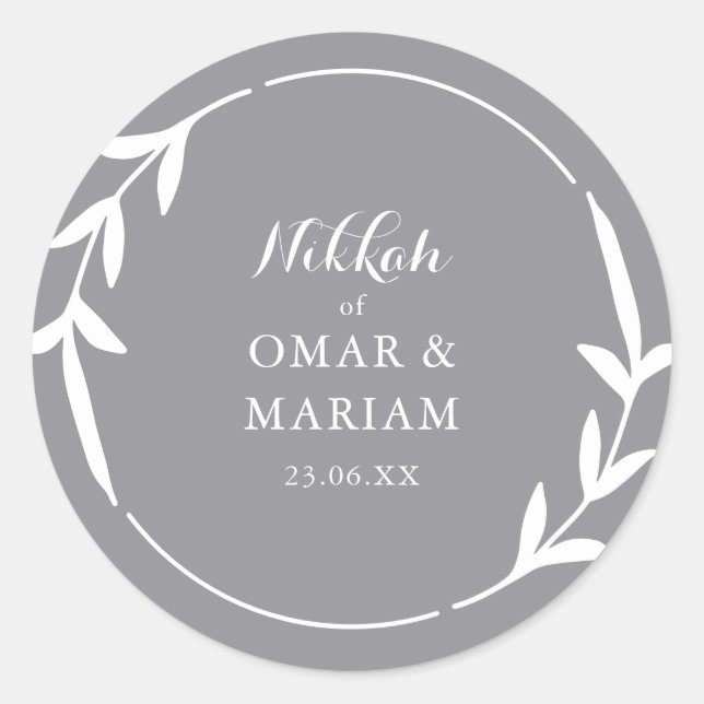 Sticker Rond Nikkah Elegant Smoke Leaf Wreathe Border (Devant)